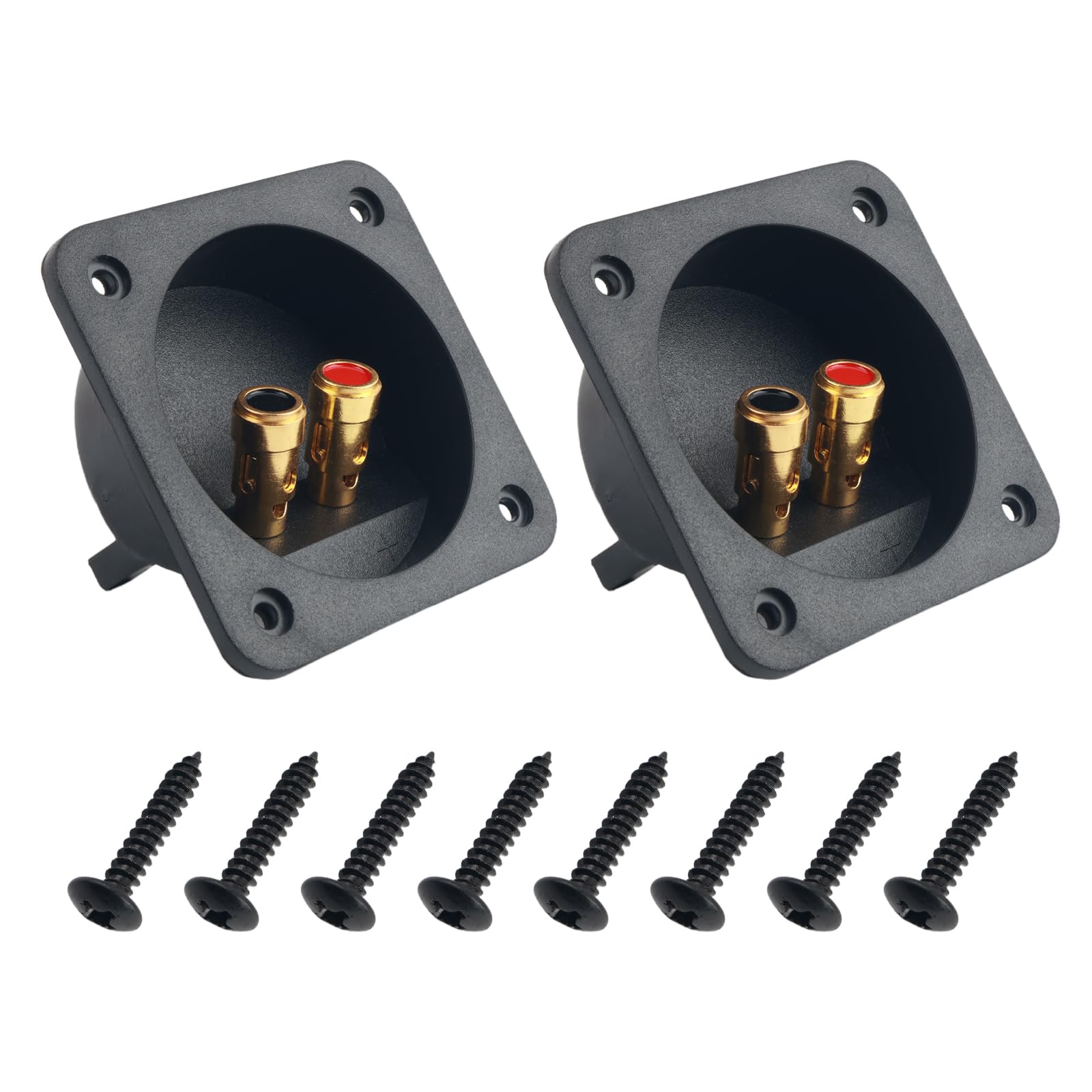 2PCS Speaker Box Terminal with Double Binding Posts,Square-Shaped Subwoofer Box Terminal for Speaker Wiring,Essential Sub Boxs Terminals Car Accessories with 8PCS Screws