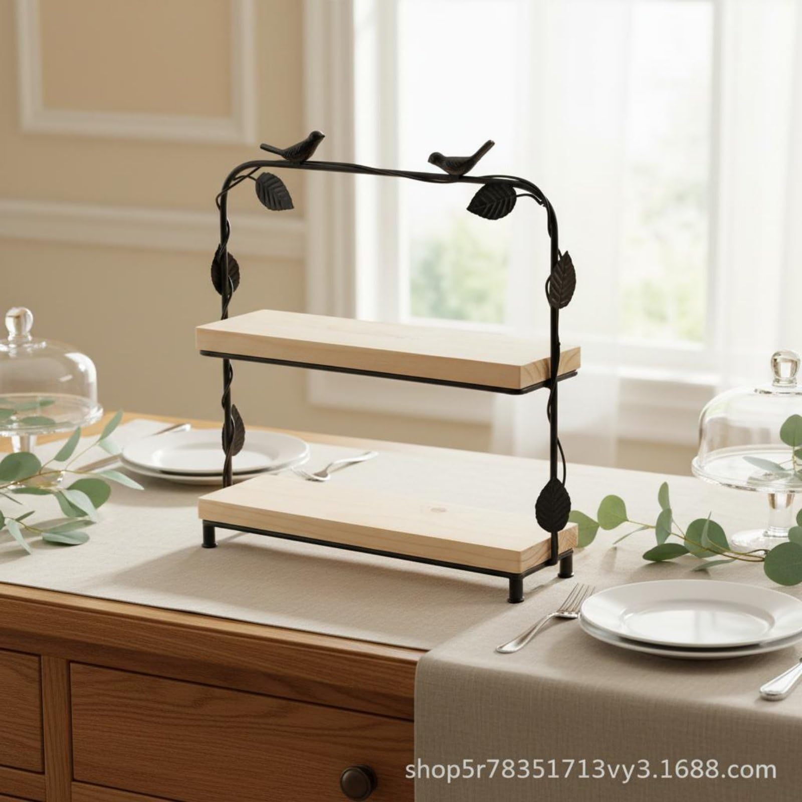 Soporte de Postres de Madera de Varias Bandeja Expositor Estante con Estilo Retro y Montaje Vertical para Diferenciadas y Mesa Ordenada Adecuado para , Basket 2-Tier