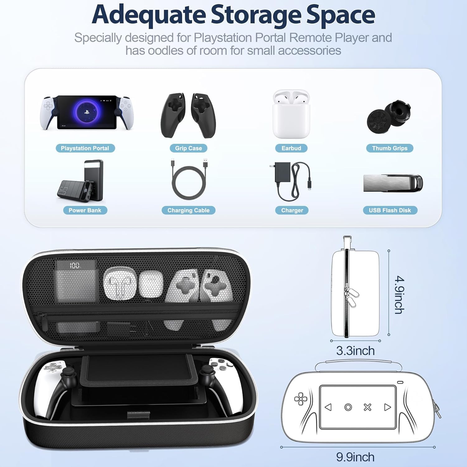 Tokluck Étui de Transport Rigide Compatible avec Play Portal Remote Player, Housse PS Portal avec Poche Zippée pour Contenir Les Accessoires PS Portal, Pochette PS Portal avec Rainure Personnalisée