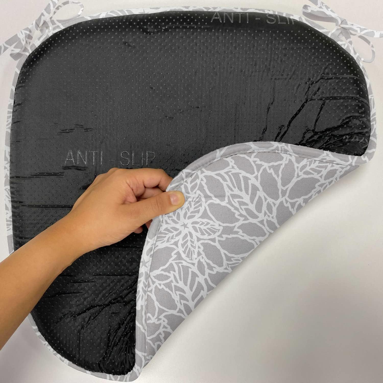 Lunarable Grey Chair Seating Cushion Set of 12, Leaves and Flowers Lace Style Pattern Classical Vintage Garden Art Ornament, Anti-Slip Seat Padding for Kitchen & Patio, 16"x16", Dimgray Pale Grey