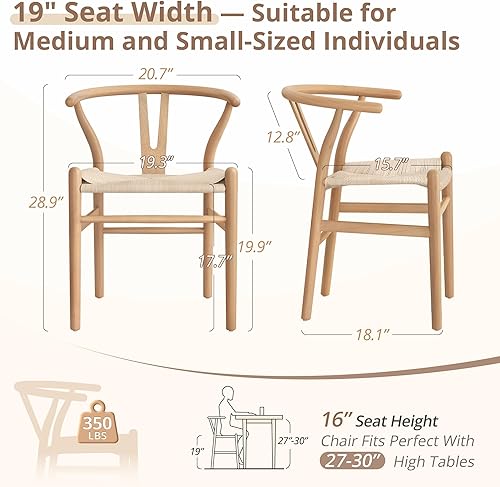 Miniatura 2 de LUE BONA Wishbone - Juego de 2 sillas de comedor de madera maciza, sillas de comedor con respaldo en forma de Y modernas de mediados de siglo,
