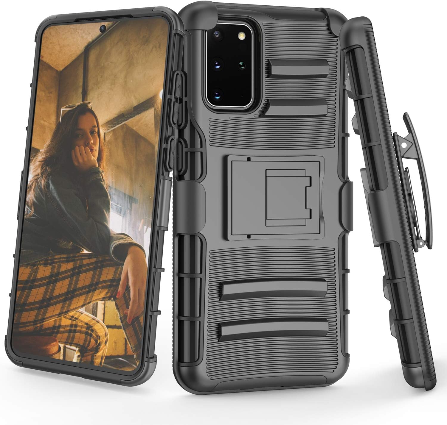 TILL for Galaxy S20 Plus / S20 Plus 5G Case, TILL [Knight Armor] Heavy Duty Full-Body Rugged Holster Resilient Armor Case [Belt Swivel Clip][Kickstand] Combo Cover Shell for Samsung S20 Plus [Black]