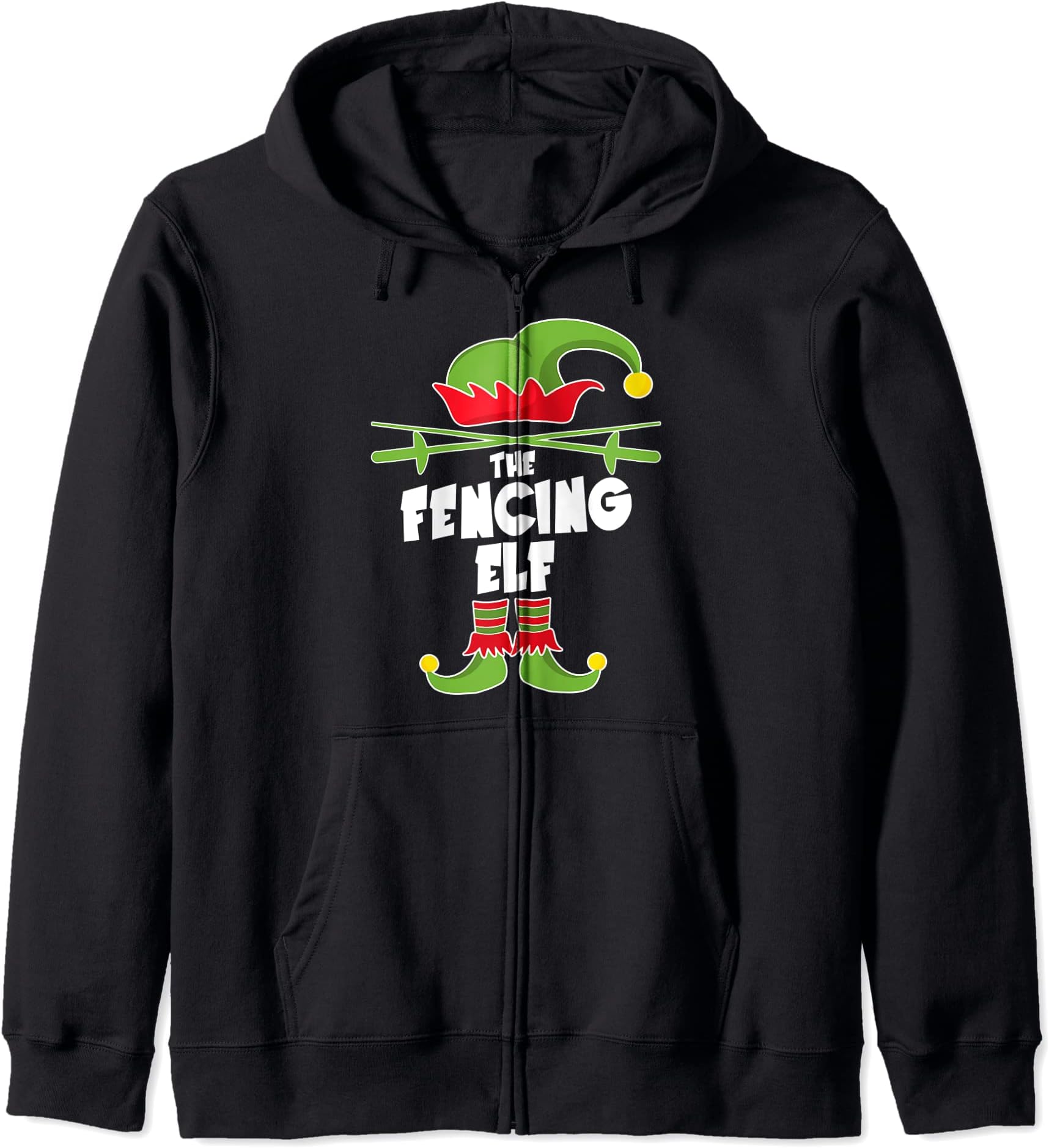 Elf Matching Family Christmas Party PajamaFencing Elf Squad Shirt Fencer Christmas Elf Costume Zip Hoodie