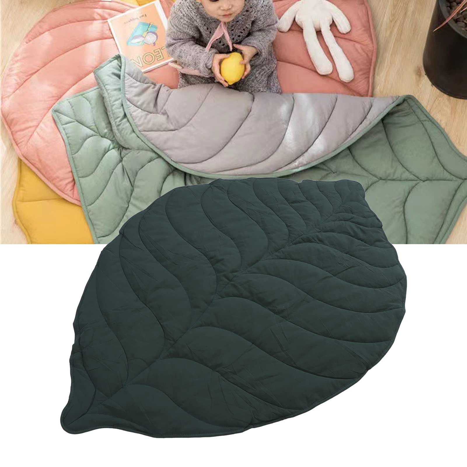 BlattföRmiger Teppich Spielmatte Kreative Blatt-Spielmatte Erker-Bodenmatte Baby-Klettermatte Kinderzimmer-Dekoration (Grün)