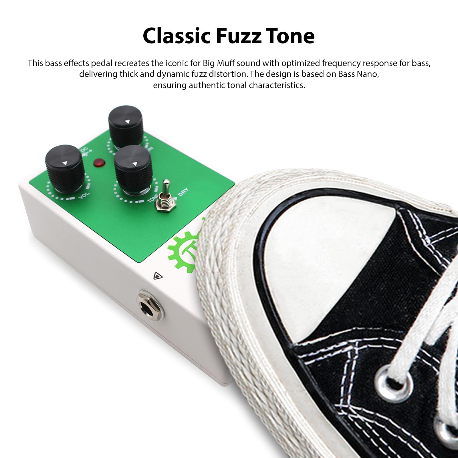 Cryfokt Pedał Efektów Fuzz Bass, Kultowe Brzmienie Big Muff, z Pokrętłami SUSTAIN TONE VOL do Występów na żywo, dla Gitary Basowej