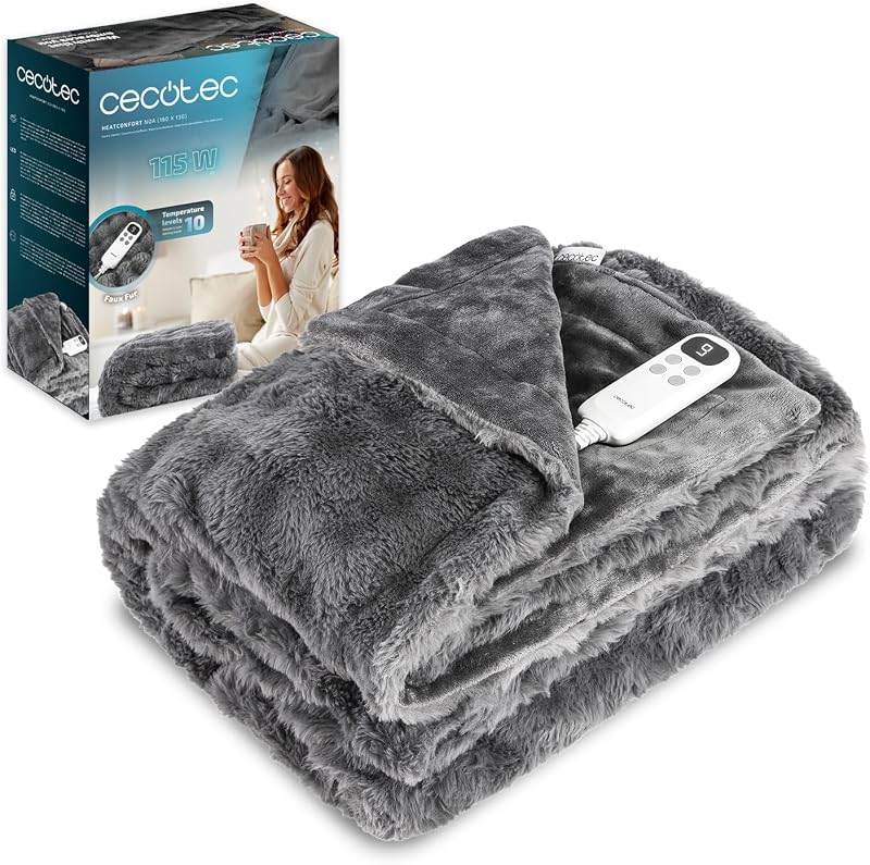 Cecotec Manta Eléctrica 160x130cm HeatConfort Noa (160 x 130). 115W, 10 Niveles de Temperatura Ajustables, Controlador LCD Extraíble, Temporizador con Apagado Automático, PTC+ Tecnología NTC
