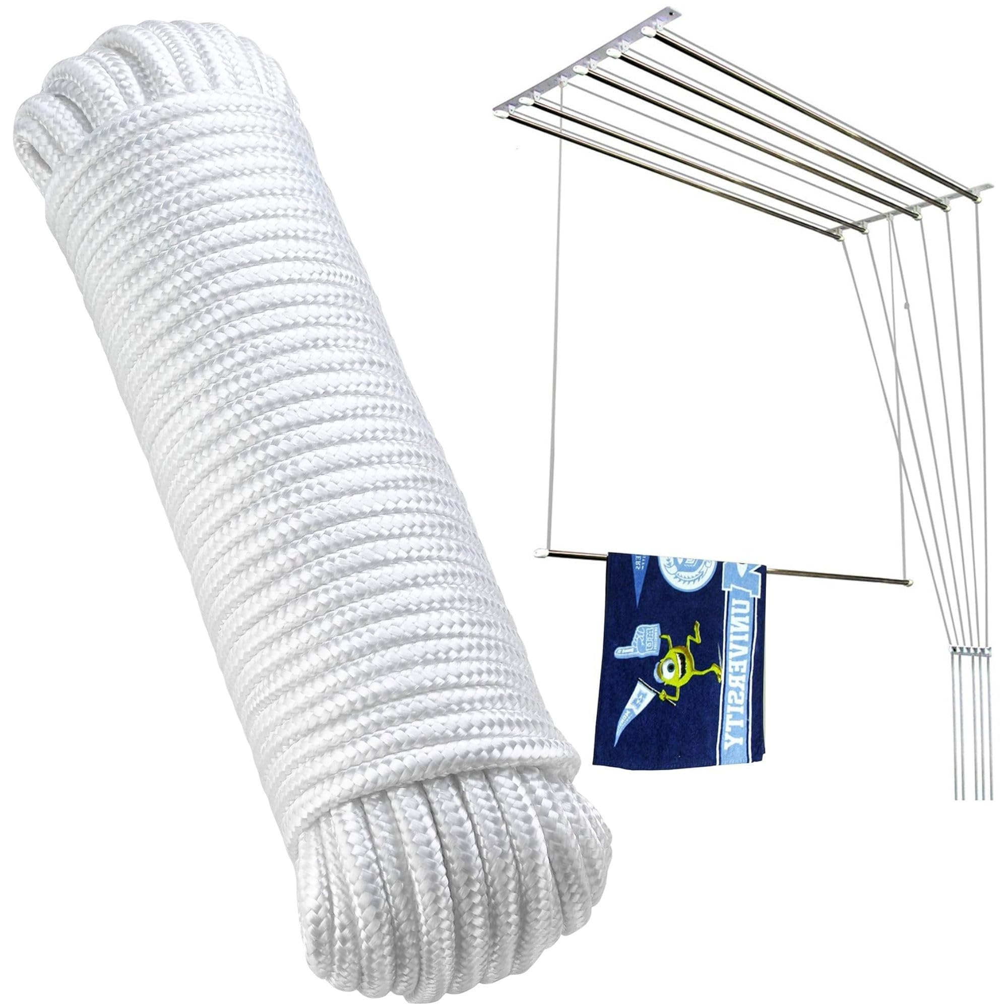 ALOUD CREATIONS 145 feet Polyester Rope for Roof Mount Cloth Drying Hanger | Ideal for Drop Down Ceiling Cloth Dryer | 3mm Dia | White Colour
