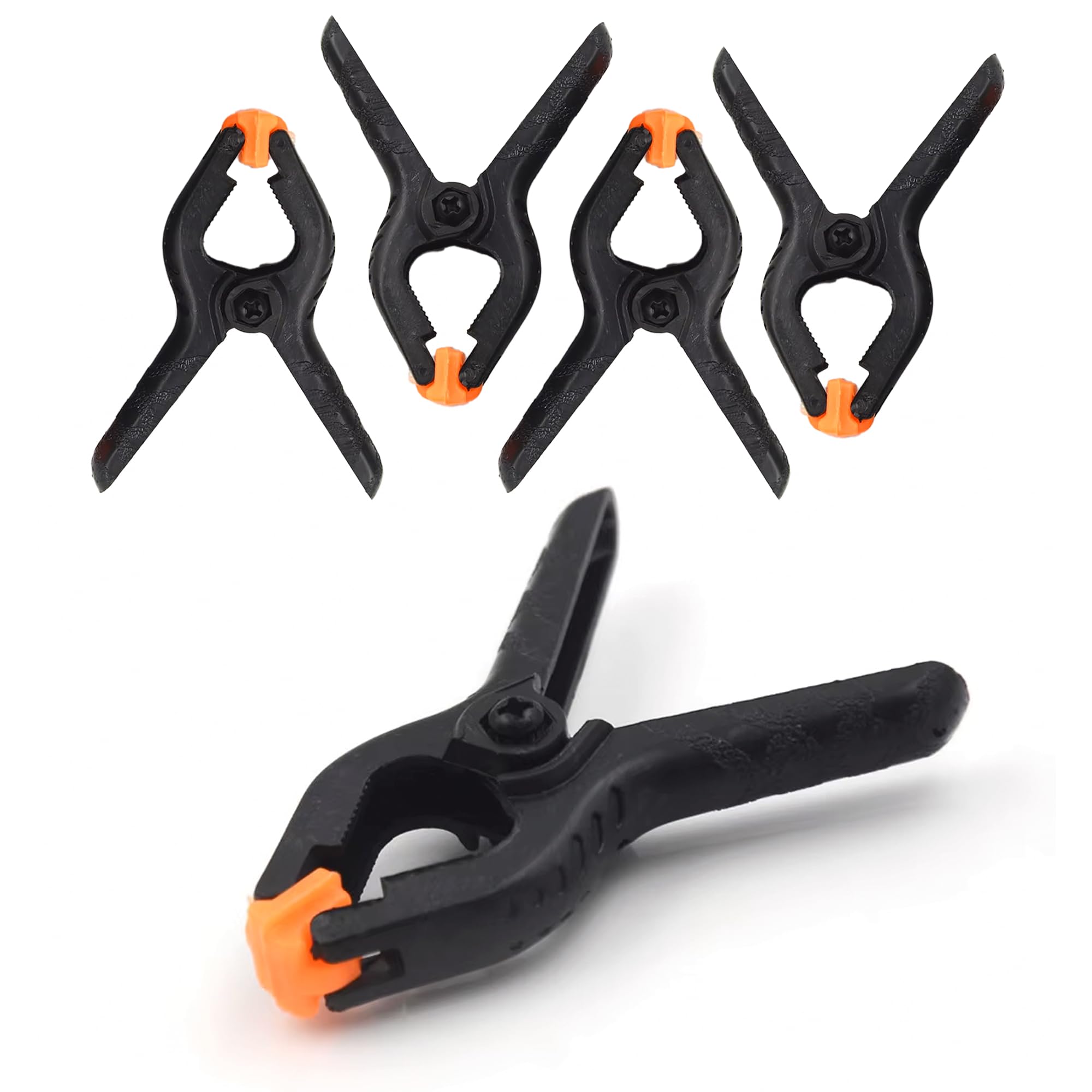 Leddy Living Spring Clamps - Set of 4, 7cm, Orange PE, High Clamping Force, Nylon, Black, 7 CM
