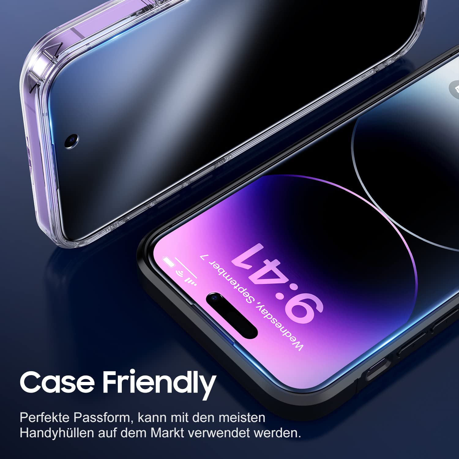 UniqueMe für iPhone 14 Pro Sichtschutz, 2 Stück Sichtschutzfolie und 2 Stück Kameraschutz,Anti-Spy folie Privacy Schutzglas Schutzfolie, 9H Härte, Kratzfest