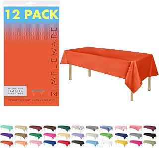 ZIMPLEWARE Premium Orange Plastic Table Cloth Disposable (12 Pk) Plastic Tablecloths for Rectangle Tables (54in x 108in) Party Table Cloths Disposable for 6ft to 8ft Rectangle Tables