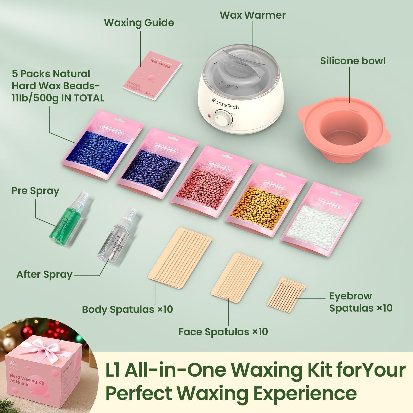 Chauffe Cire Epilation Kit épilation Cire: Inclure 500g Perle, 30 Spatules, 2 Huiles de Traitement et Silicone Bol, Facile Nettoyer Appareil Chauffe-cire Pour Corps Entier, Jambes,Visage, Sourcils