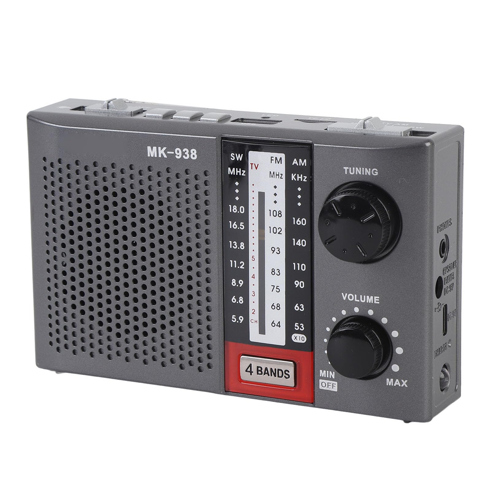 Portable Rechargeable Stereo Radio with Antenna Flashlight for Home Travel Camping