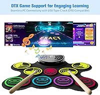 Vista 4 de Electronic Drum Set, 10 Pads Roll-up Drum Practice Pad with Drum Pedals & Sticks, Built-in Speaker with Headphone Jack, Great Christmas & Birthday