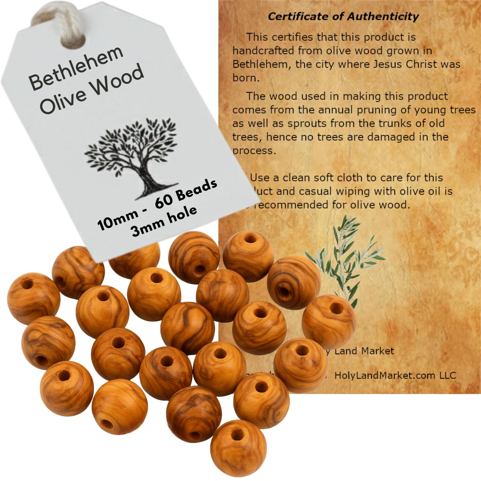 Holy Land Market Olive 10Mm Wood Rosary Beads - 60 Pieces, Brown, Round, Rosary Bead, Rosary