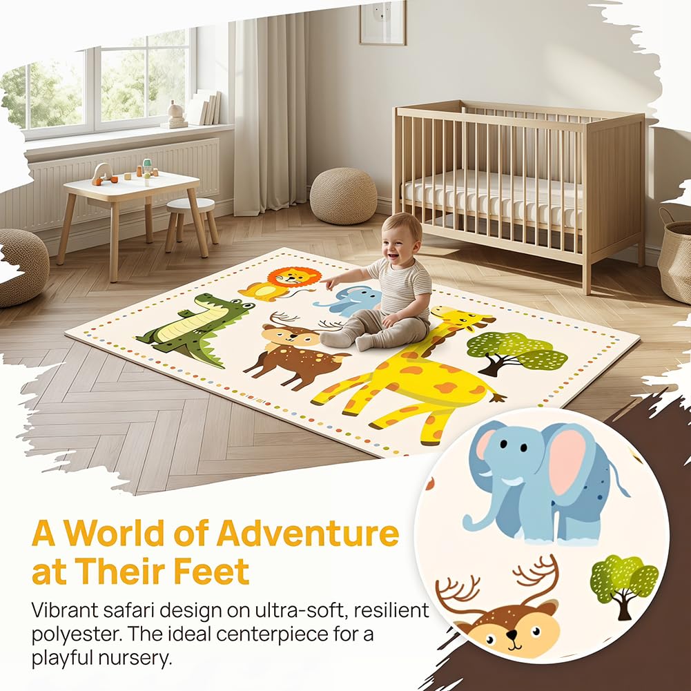 Alfombra Estampada Animal 80x120cm, Alfombra de Poliéster con Animales de Safari, Alfombras Decorativa Antideslizante para Salón Dormitorio