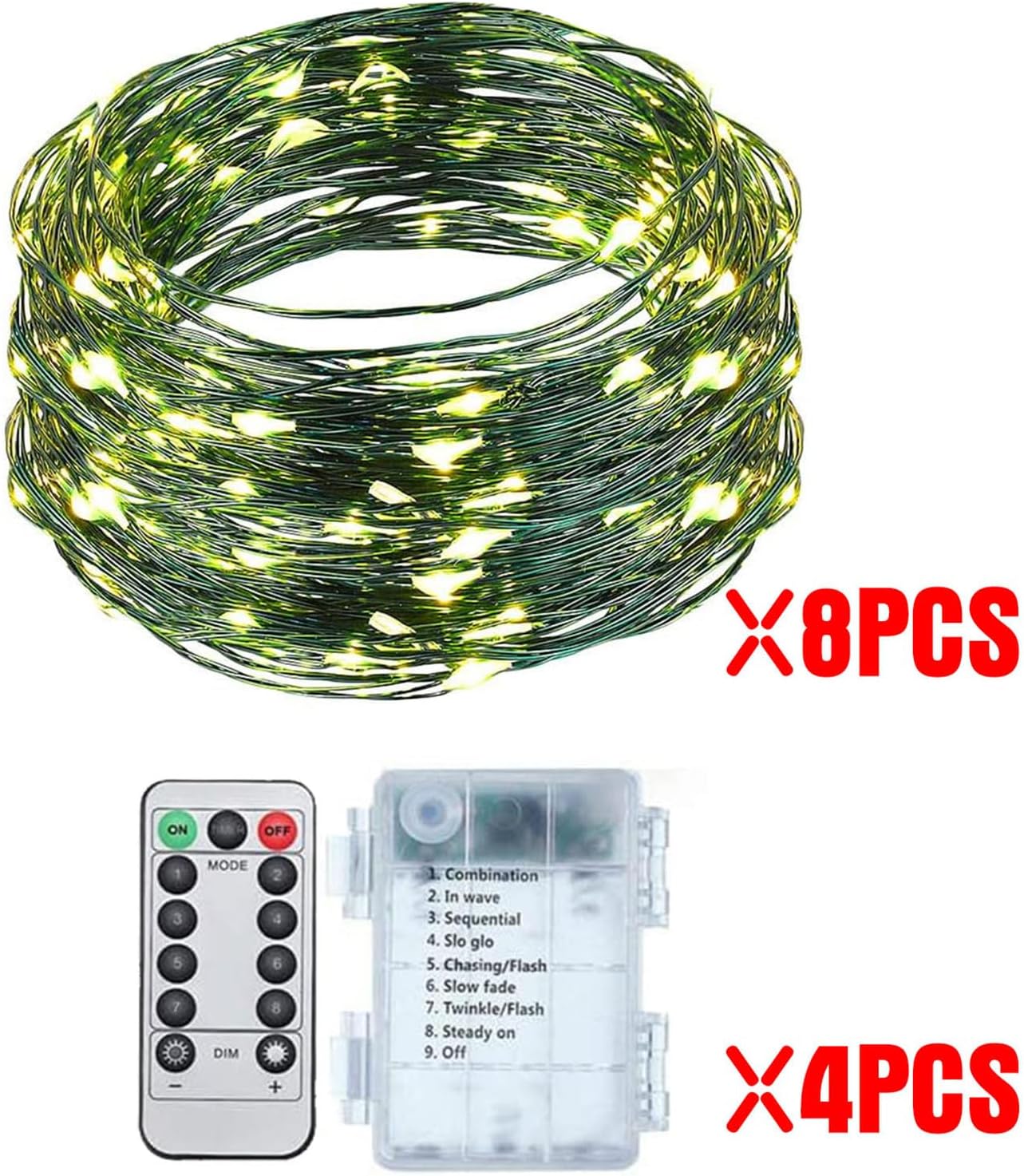 8 Pcs Fairy String Lights Battery Operated 33 ft 100 LED Warm White Wire Green Fairy Lights with 8 Modes for Garden Patio Tree Backyard Home Indoor Outdoor Decorations(8 Pcs,33 ft) - Image 2