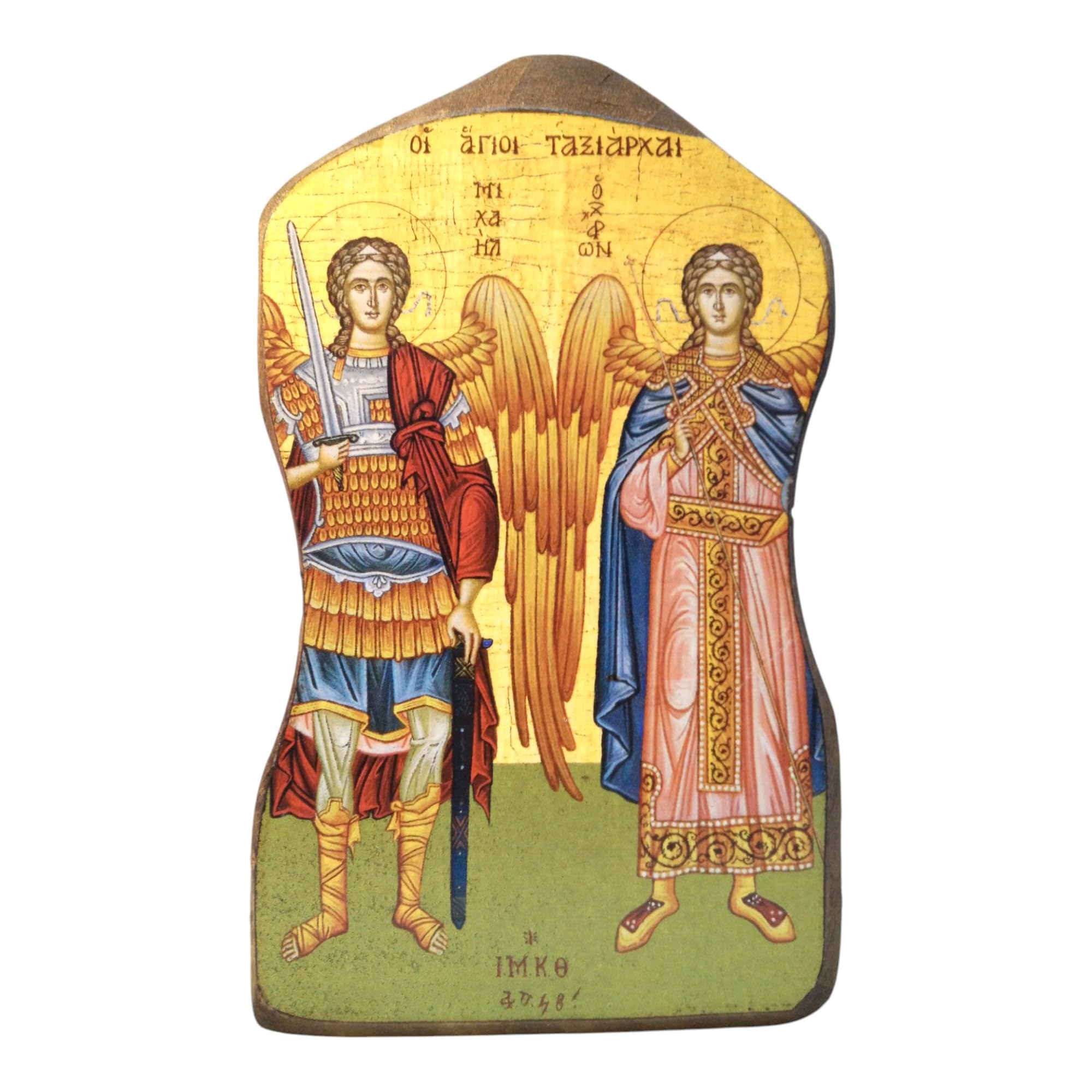 Iconsgr Handmade Wooden Greek Christian Orthodox Mount Athos Icon of Archangel Micahel & Gabriel / Mp1