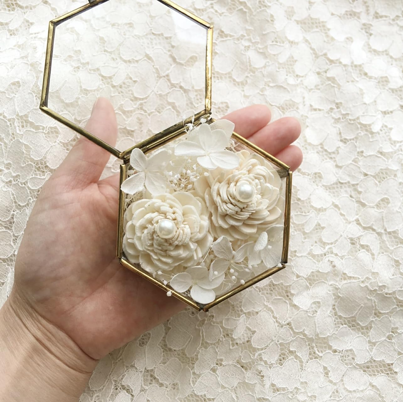 Amazon.co.jp: リングピロー ガラスケース 花 クリア アンティーク