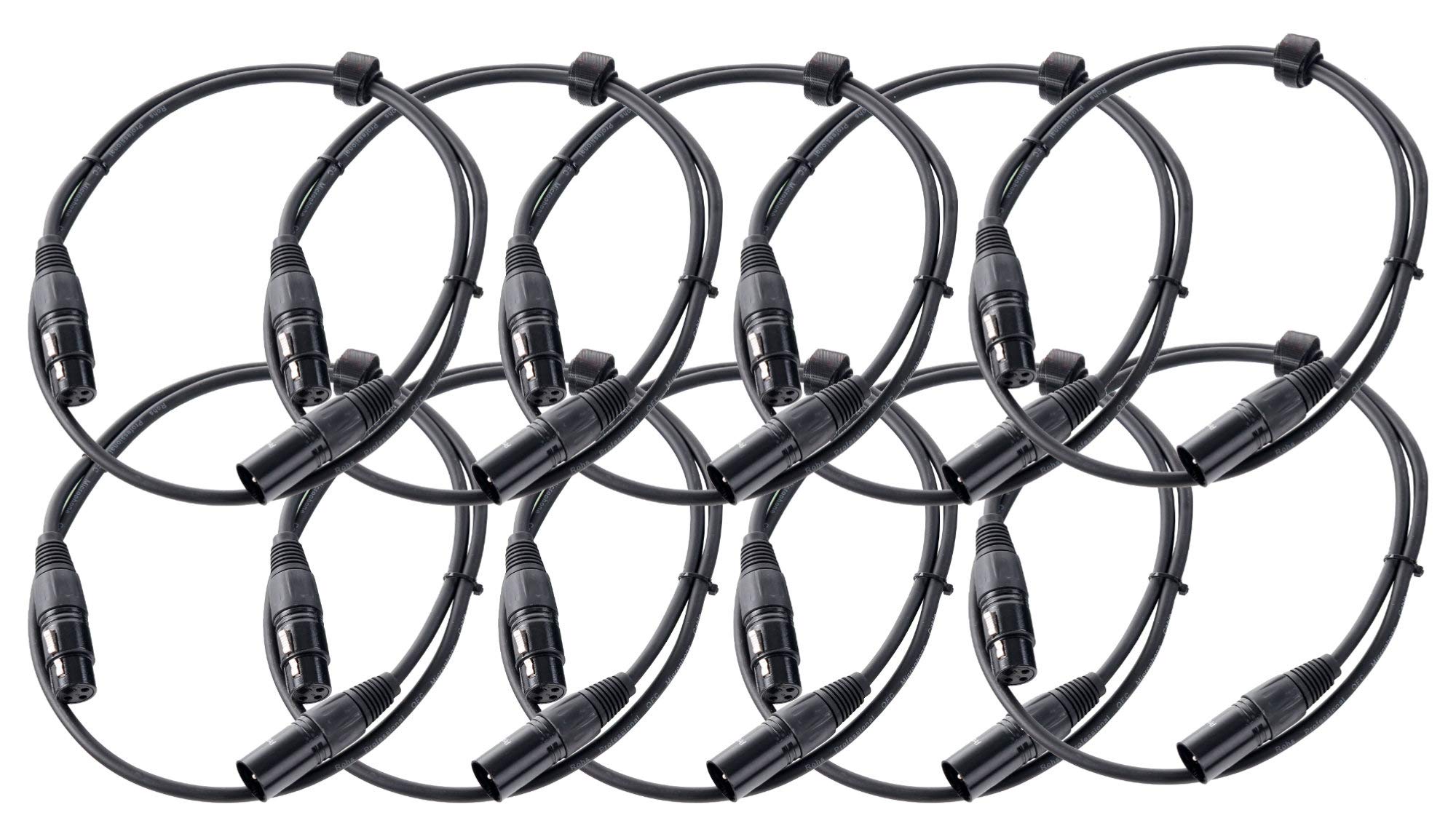Pronomic Stage XFXM-1 Cable de Micrófono XLR 1 m Negro Set de 10, 226 mm² | Conectores: XLR hembra 3 pines ? XLR macho 3 pines, Longitud: 1 m, Sección del conductor: 0, 226 mm², Cobre libre de oxígeno
