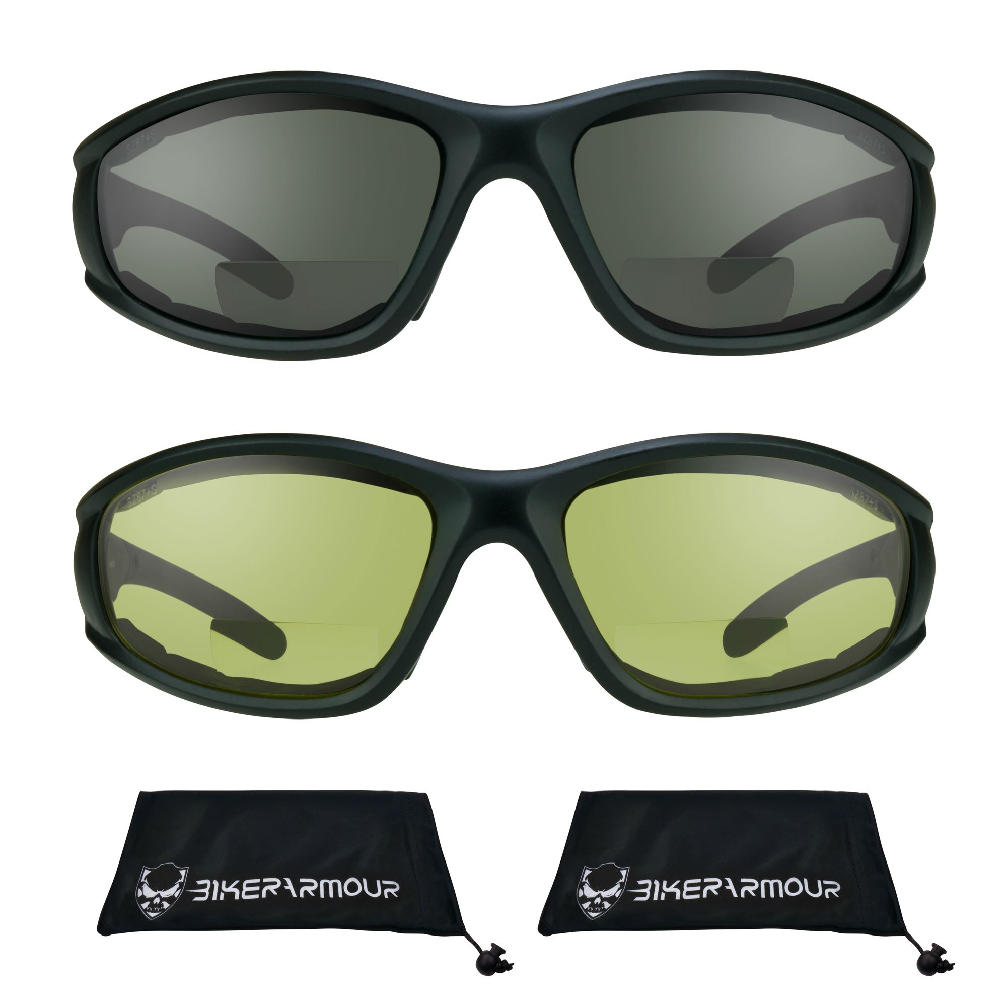 Bikershades Motorcycle Bifocal Sunglass Reader Safety Protective Goggles w/Foam Padding Men Women Z87 Fit Large Head Sizes