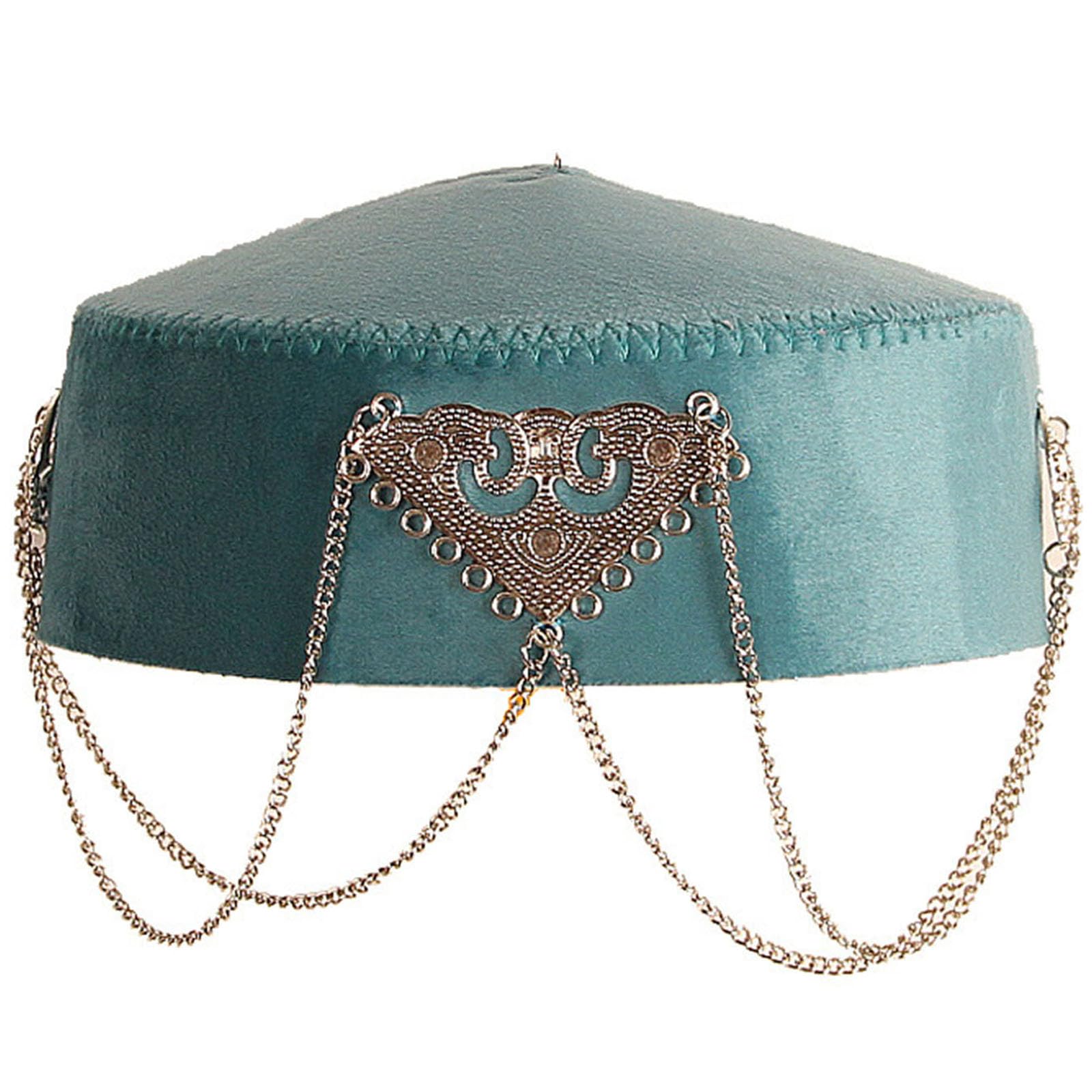 Yuxita Blue Traditional Kazakh Hat With Elegant Fringed For Cultural Event And Everyday Wear Breathable Polyester Ethnic Headwear