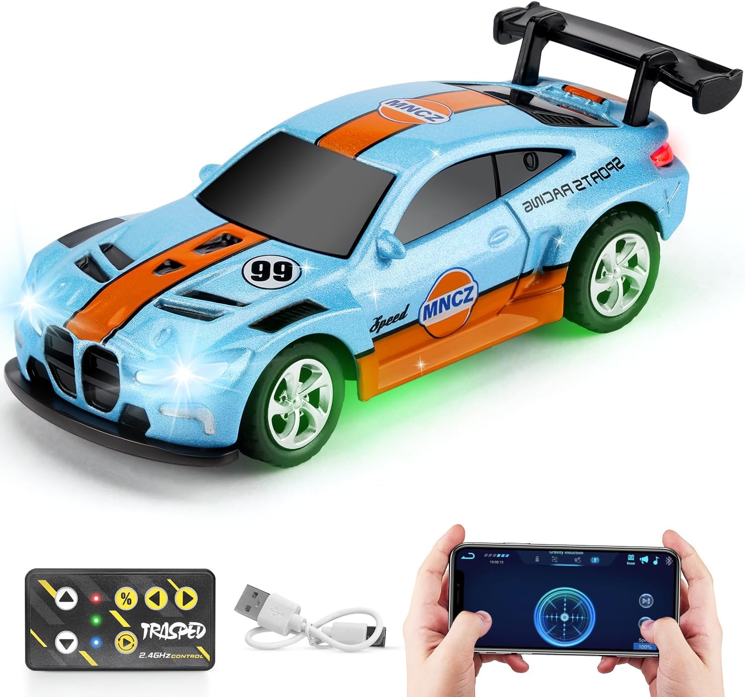 SASBSC Mini RC Toy Cars for Boys Kids Adults, 2.4GHz APP Remote Control Car with Lights and 3 Speed Modes, 1/64 Race Toy Car Rechargeable for Boys Ages 5-7 8-12,Birthday Gifts for Kids