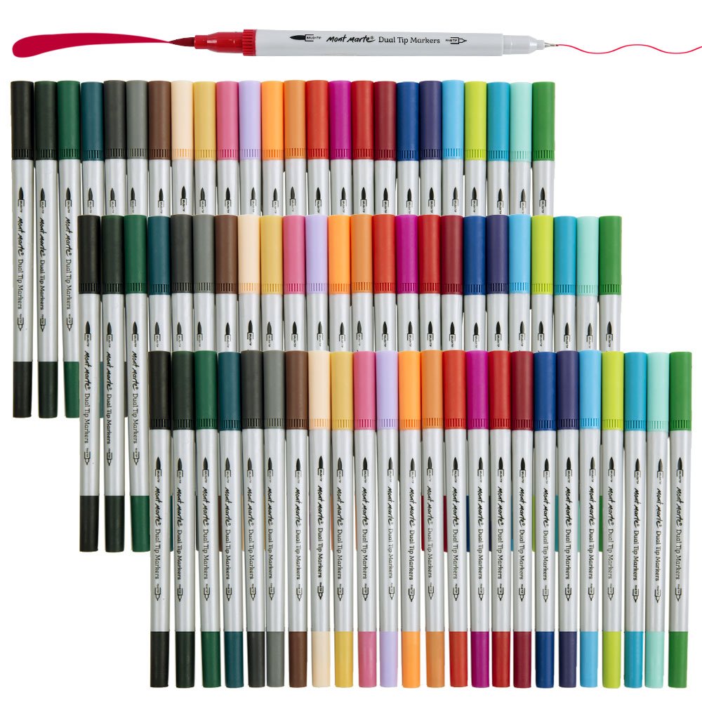 MONT MARTE 24 Colors Dual Tip Art Markers, Permanent Marker Pens  Highlighters, Perfect for Illustration Adult Coloring Sketching and Card  Making