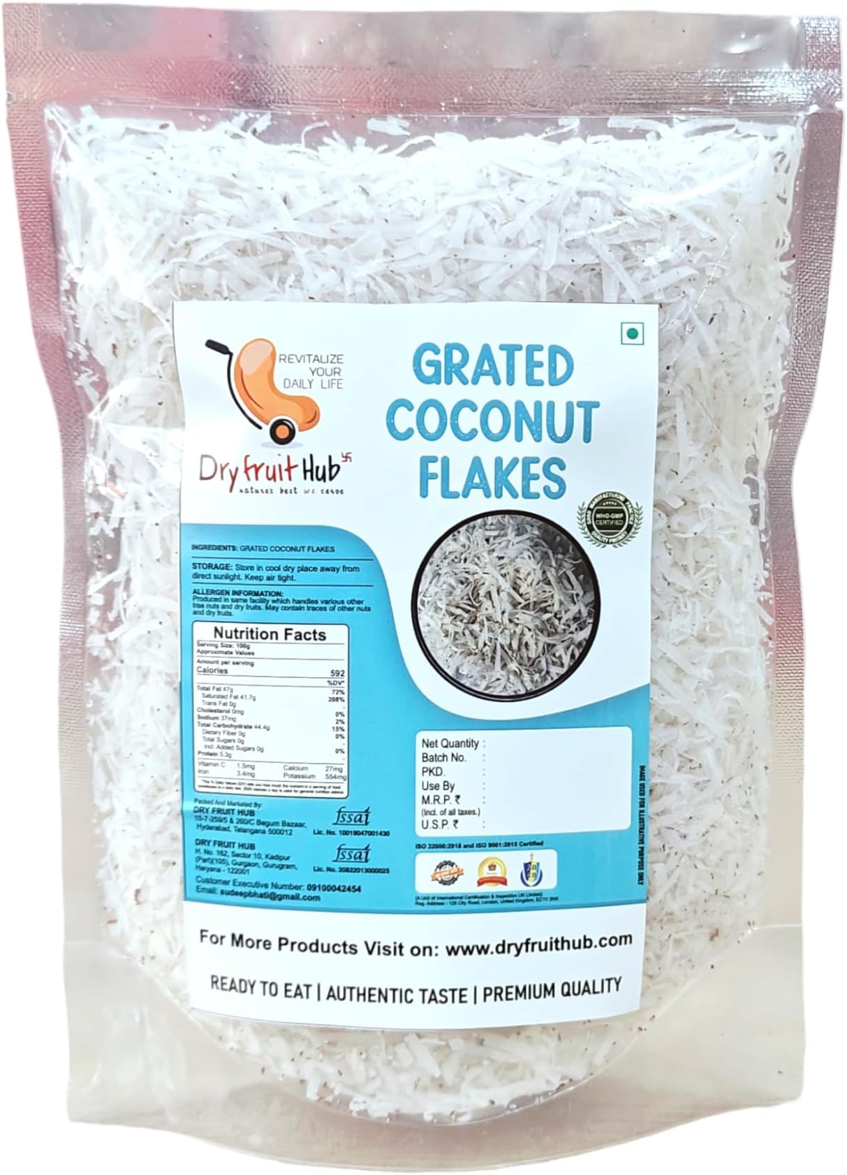 Dry Fruit Hub Fresh Grated Coconut Flakes (Copra Kadi) 400g | Fresh 100% Natural & Unsweetened | Perfect for Cooking, Baking, and Garnishing | Dry Coconut Flakes