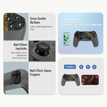 ASRVA Wireless Game Controller, Hall Effect Joysticks & Triggers, Cool Gray
