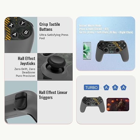 ASRVA Wireless Game Controller, Hall Effect Joysticks & Triggers, Cool Gray