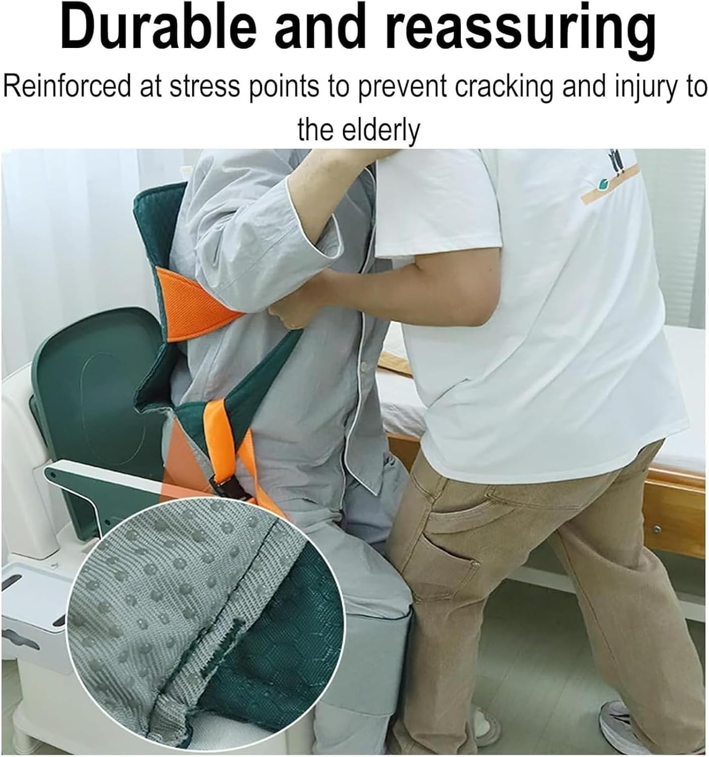 Bedridden Elderly Person Turning Aid Patient Transfer Blanket with Safe Belt, Commode Hole Design, Removable Cushion Adjustable Leg Pads for Elderly
