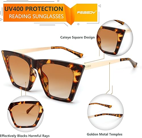 Miniatura 4 de FEISEDY Gafas de sol de lectura para mujer, gafas de sol con lector de ojo de gato de moda para hombres B4120