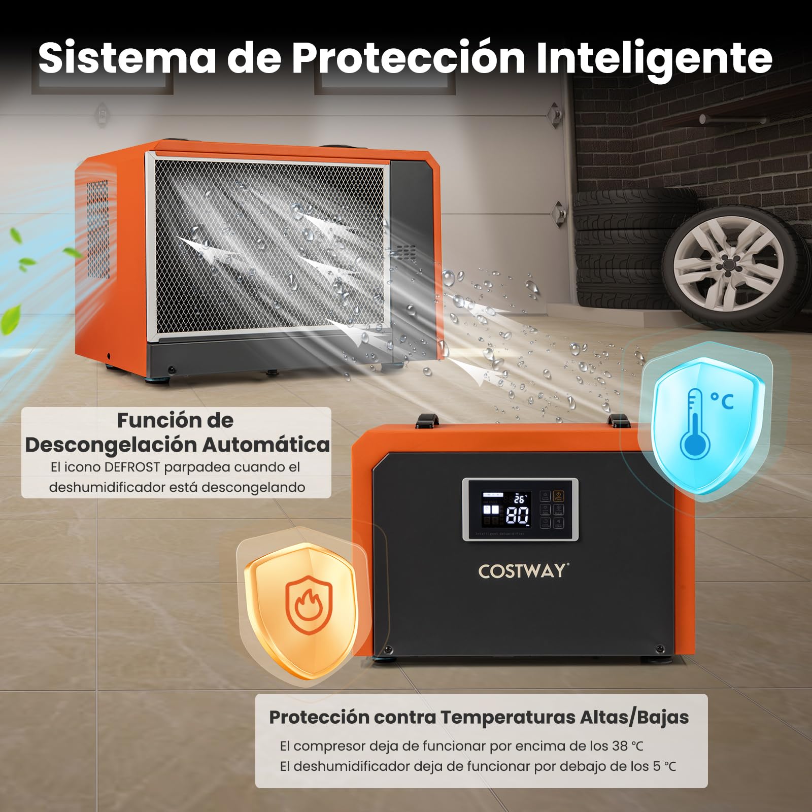 COSTWAY Deshumidificador Industrial 60L/día, Deshumidificador Comercial con Manguera de Drenaje, Temporizador 24H, Descongelación Automática, para Sótano, Almacén, hasta 560 ㎡