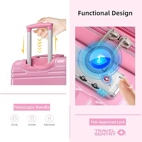 Miniatura 3 de LARVENDER Juego de maletas ligeras expandibles con ruedas giratorias, Melocotón espumoso 6pcs, Juego de 6 piezas (18202428DBTB), Conjuntos de