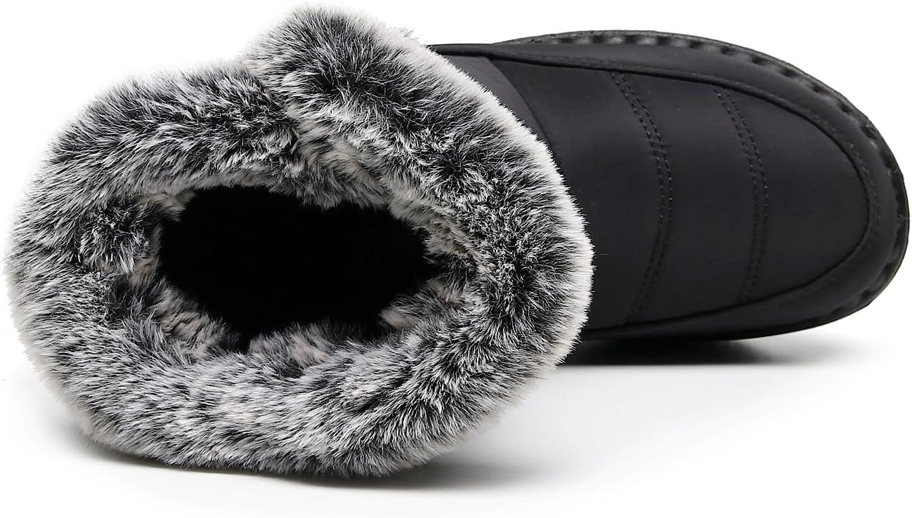 Women Men Lightweight Snow Boots Winter Anti-Slip Ankle Booties Waterproof Slip On Warm Fur Lined Sneaker