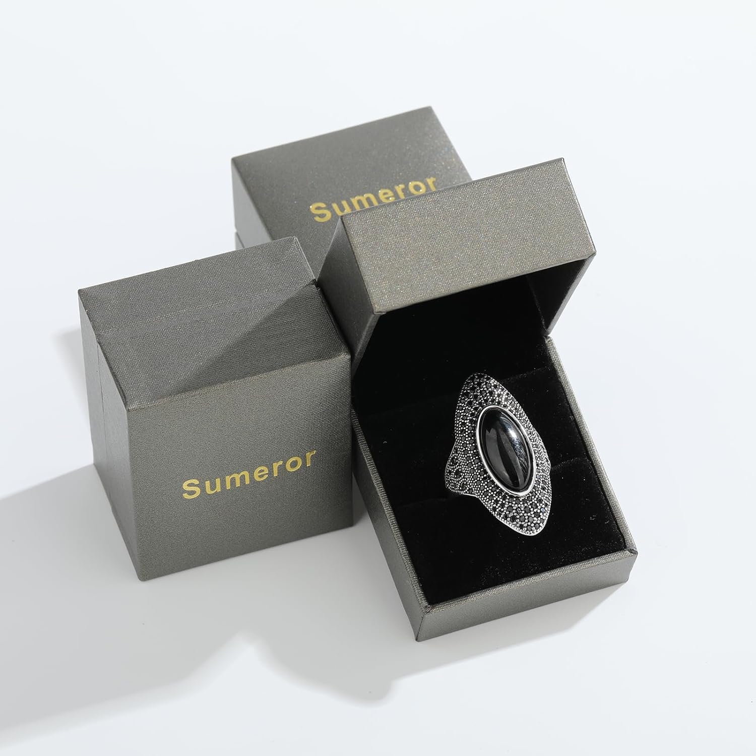 Adjustable Black Onyx Statement Ring, Oval and Marquise Solitaire in 925 Sterling Silver,An Artisan Statement Piece for Her