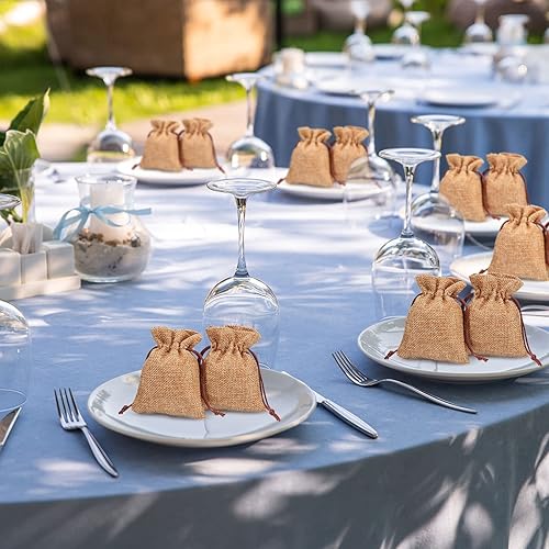 Miniatura 4 de Nuenen 120 bolsas de regalo de arpillera con cordón de 3 x 4 pulgadas, bolsas de arpillera de lino de yute, bolsas de joyería, bolsa de regalo,