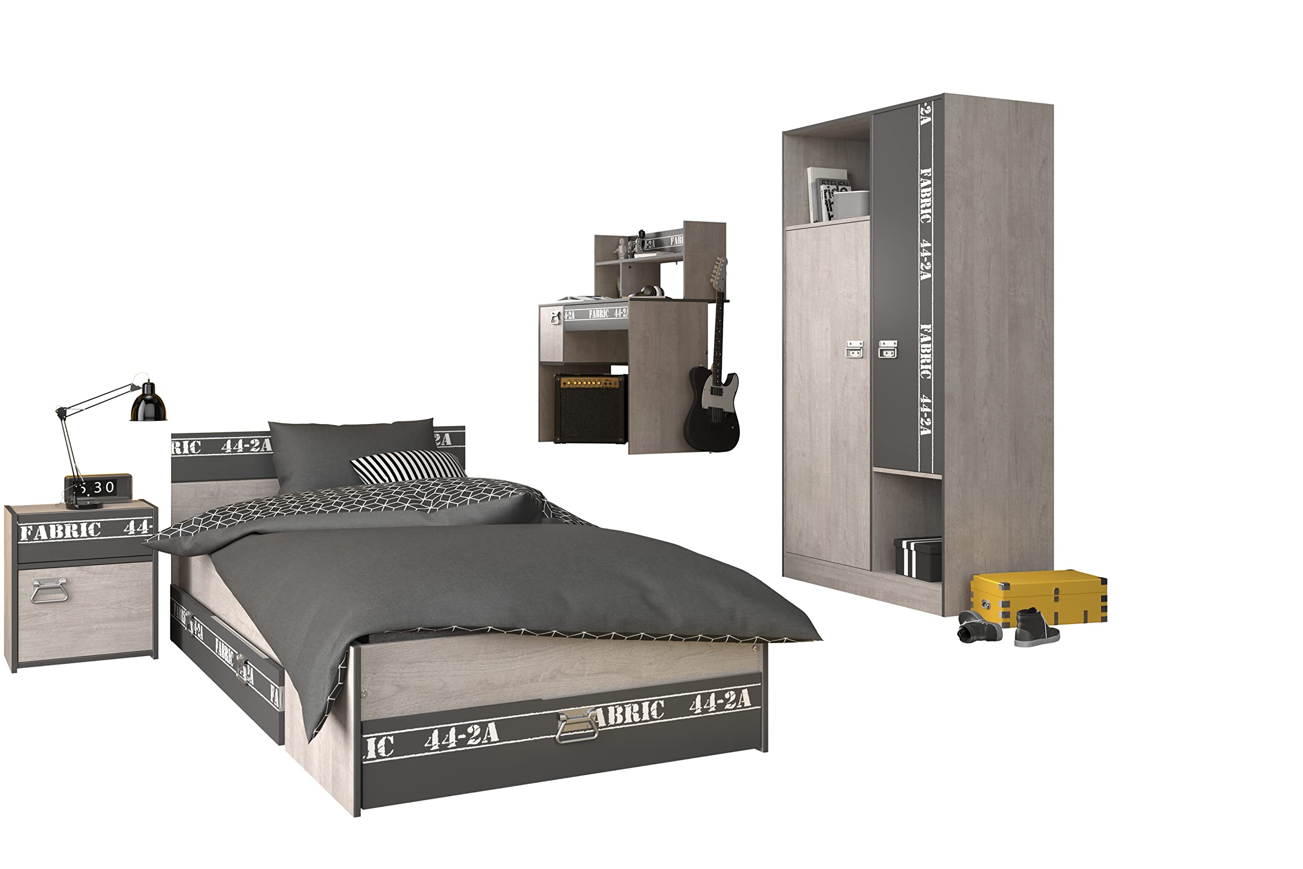 Jugendzimmer Fabric 12 von Parisot 5 teiliges Komplett Set in Esche und Grau…