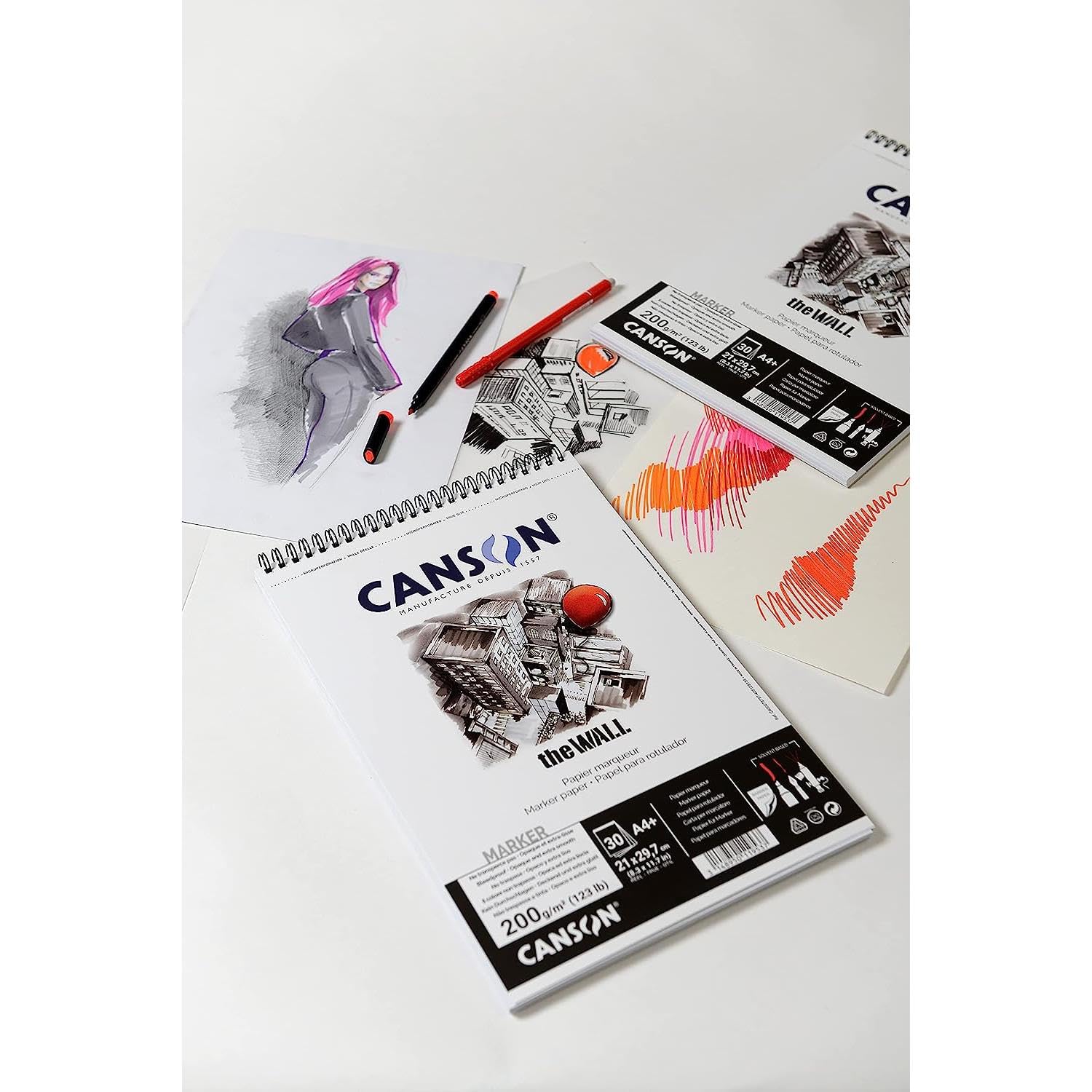 CANSON Lot de 5 Blocs 30 Feuilles Dessin Spiralé "The WALL" A4 200 g Blanc Mat Très Lisse