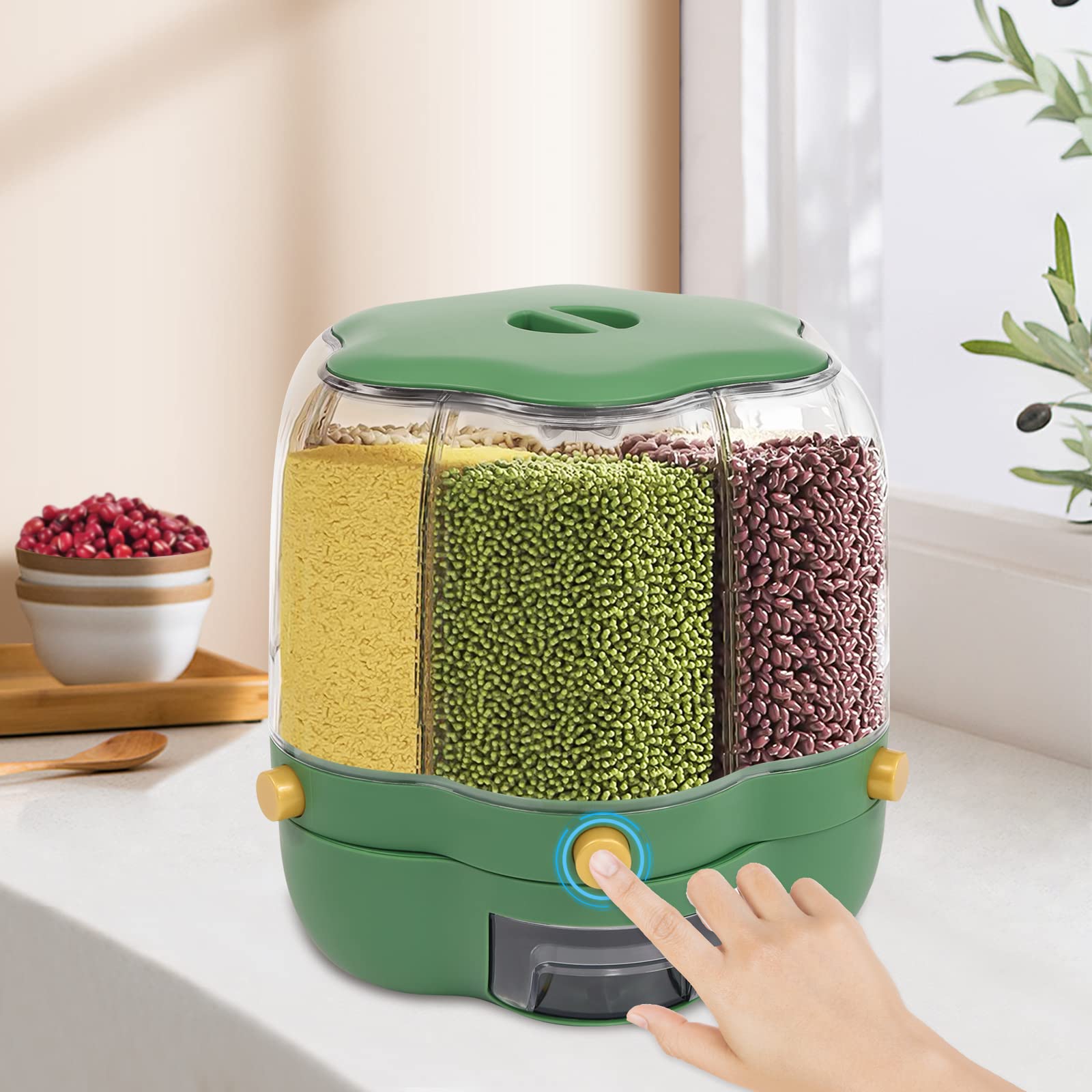 Distributeur Riz Distributeur De Céréales Avec 6 Grilles,rotatif à 360 °, Récipient à Distributeur Cereales