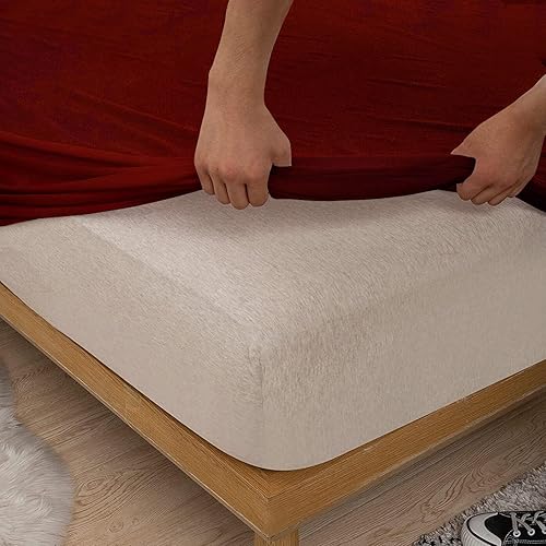 Miniatura 2 de Split Queen  100% algodón Split Top-Queen (sábana bajera ajustable tamaño Queen tamaño queen) 600 hilos, borgoña sólido, tejido satinado, bolsillo