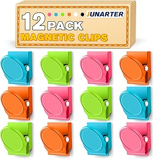 12 Pack Magnetic Clips Heavy Duty, Colorful Magnet Clips for Fridge, Refrigerator Magnets, Strong Magnetic Clip, Scratch Free Magnets with Clip for Whiteboard, Refrigerator, Cruise, Locker