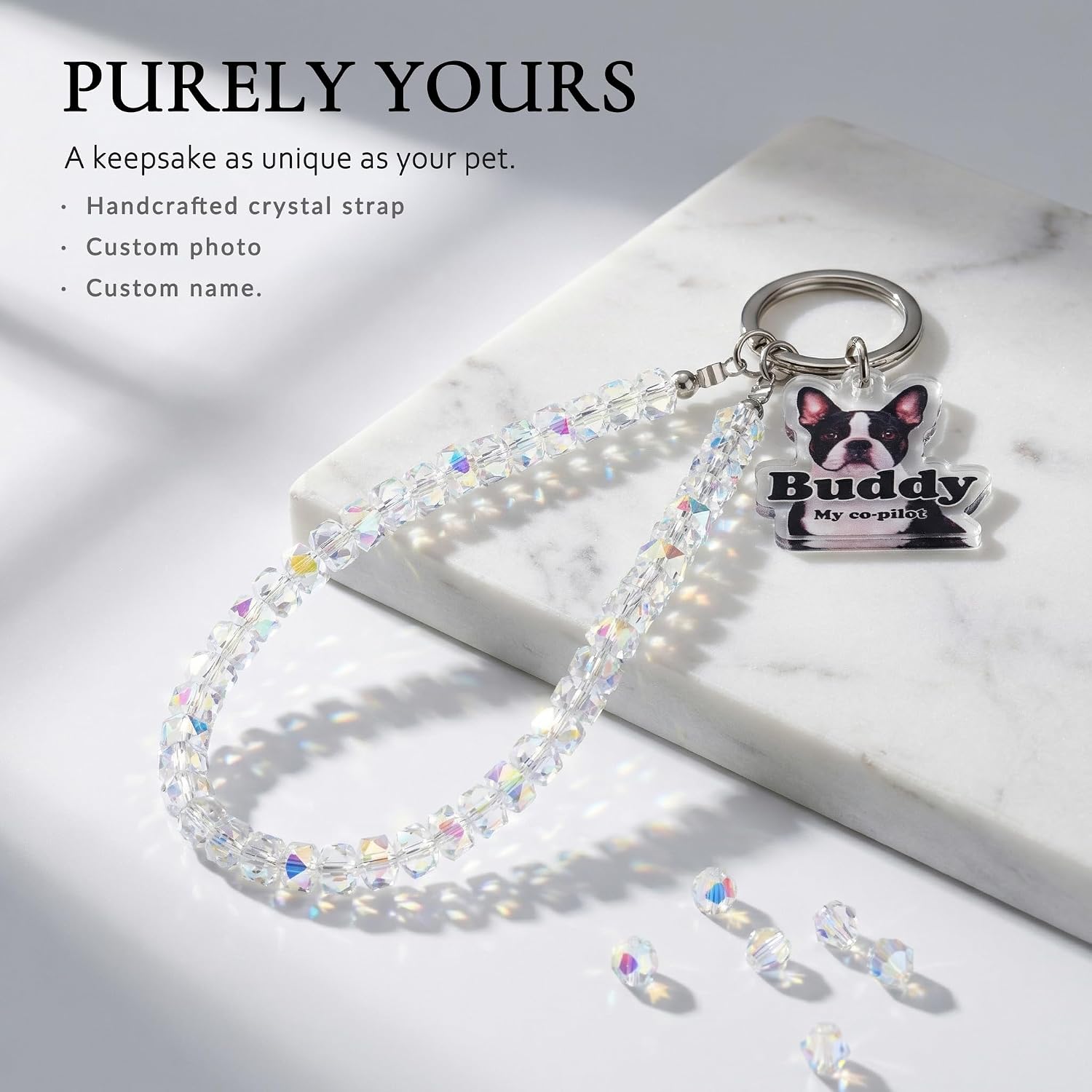 Custom Pet Photo Phone Charm Wrist Strap Personalized Beaded Crystal Gift for Dog Cat Mom