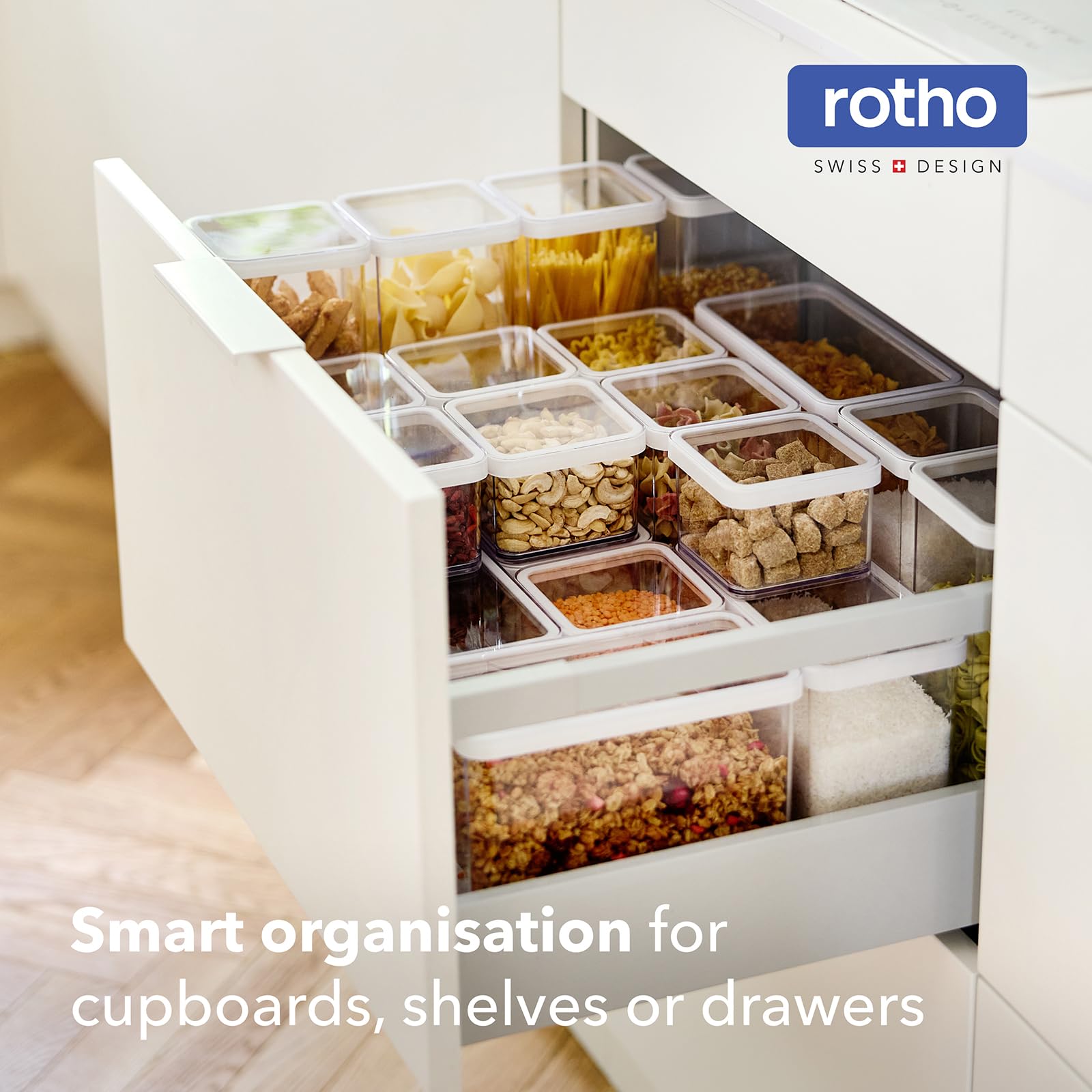 Rotho Loft Set 24 Contenitori Alimentari Ermetici, Plastica Senza BPA | Barattoli trasparenti per dispensa in varie misure: 0,5l, 1,0l, 1,5l, 2,1l e 2,25l, ideali per pasta, farina e muesli