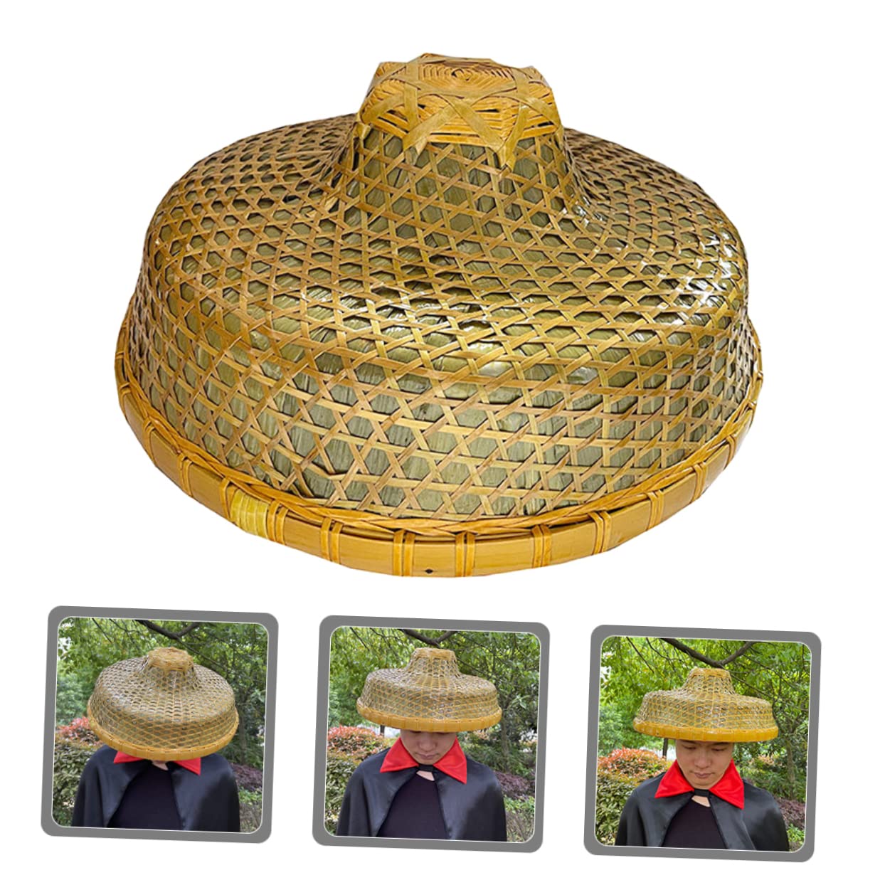 OFFSCH Ancient Chinese Hat Woven Cap Sun Blocking and Rainproof Unisex Large Brim Fisherman Hat for Outdoor Use
