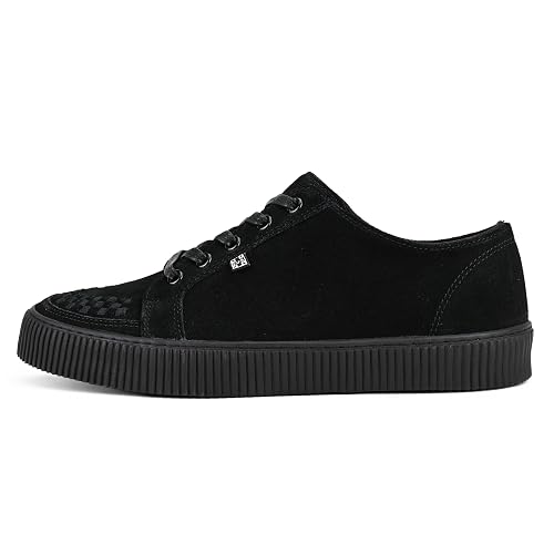 T.U.K. Suede Creeper Sneaker for Women and Men | Lace Up Shoes, Interlace, and Eyelets | Classic Ridged Sole and Mesh Lining | Memory Foam Comfort for Everyday Wear | Memory foam insole, breathable mesh lining, adjustable fit, stable ridged sole, and durable construction for lasting comfort - 11 Women/9 Men - Black