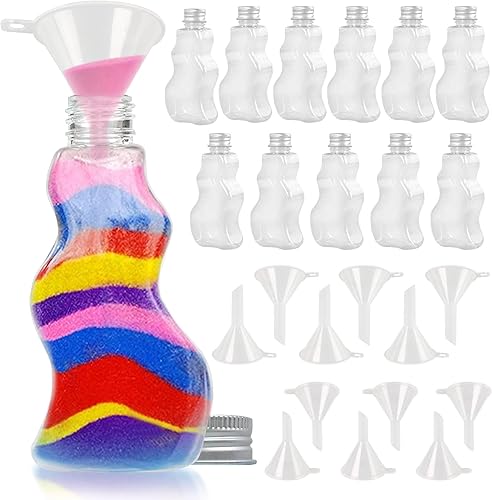 JJ CARE Botellas de arena 12 botellas de arena en forma de onda + 6 embudos pequeños y 6 grandes Kit de arte de arena para niños de 3 años más, arte