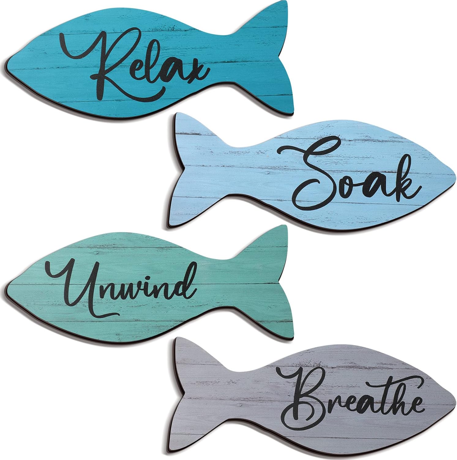4 Pcs Beach Bathroom Decor Wooden Fish Wall Decor Coastal