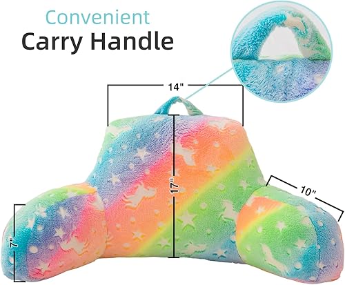 Vista 29 de A Nice Night Star Moon - Almohada de lectura de felpa que brilla en la oscuridad, respaldo de cuña para niños con brazos y apoyo para la espalda Gris