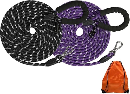 Miniatura 10 de Correa larga para perros para entrenamiento de 16/20/30/50/100 pies, correa reflectante con gancho bloqueable, cuerda resistente para perros Paquete